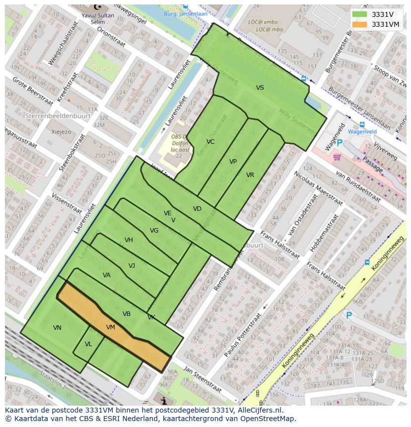 Afbeelding van het postcodegebied 3331 VM op de kaart.