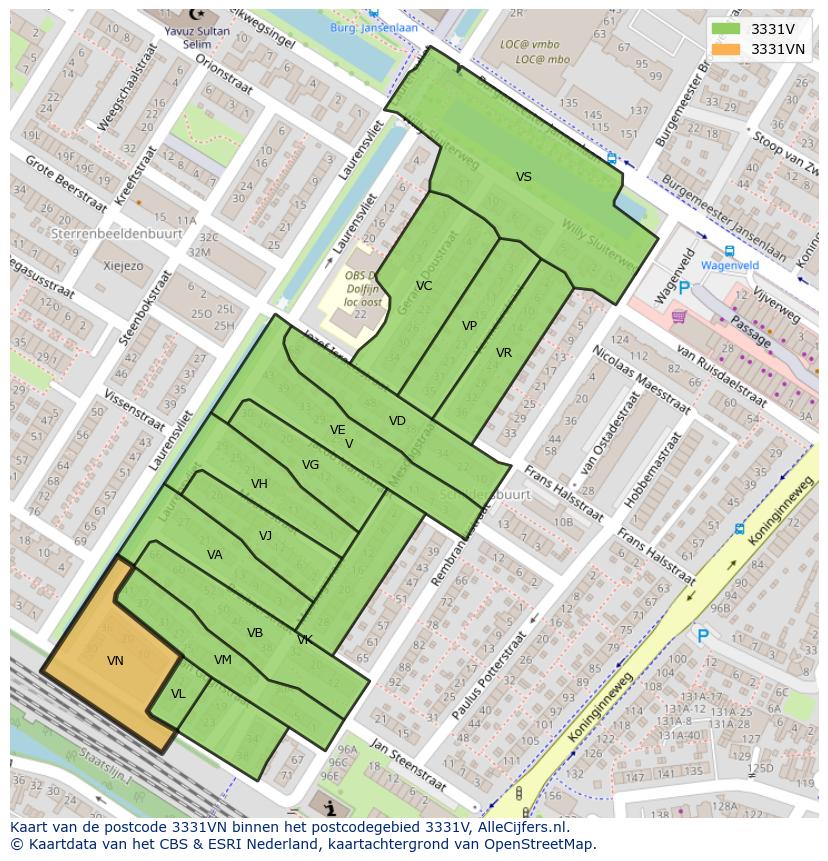 Afbeelding van het postcodegebied 3331 VN op de kaart.