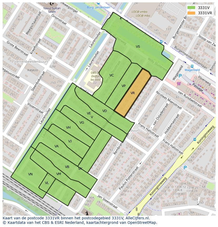 Afbeelding van het postcodegebied 3331 VR op de kaart.
