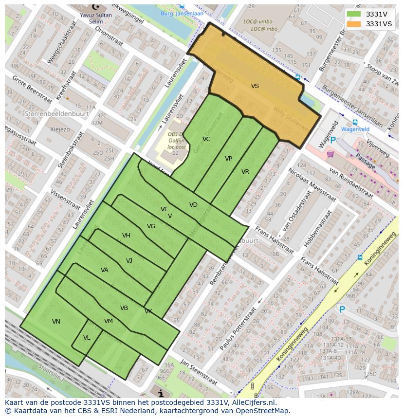 Afbeelding van het postcodegebied 3331 VS op de kaart.