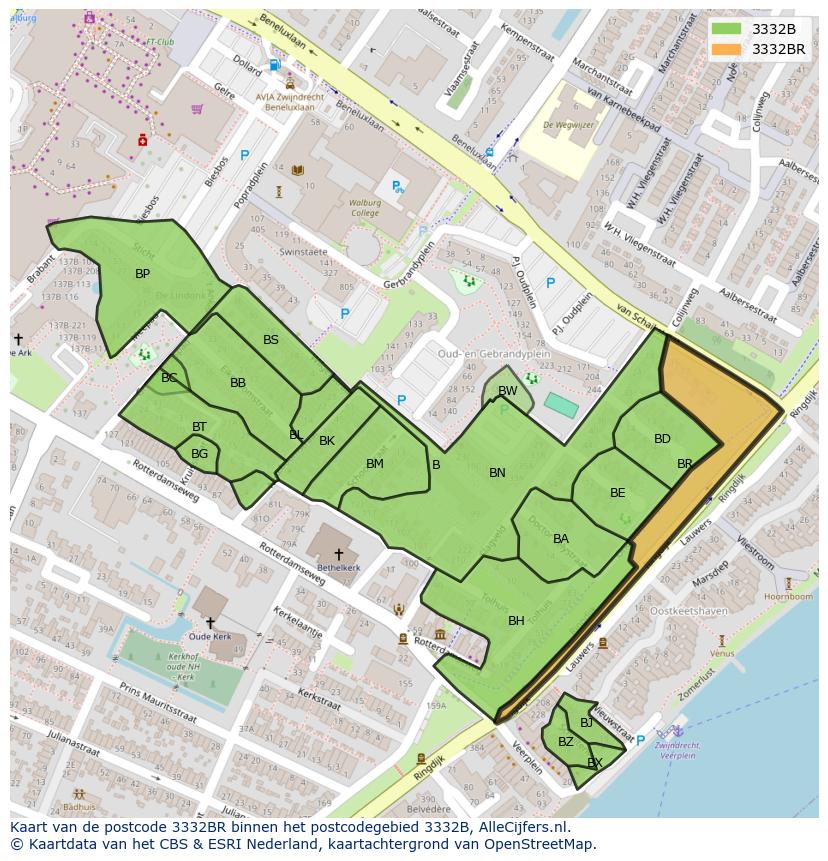 Afbeelding van het postcodegebied 3332 BR op de kaart.