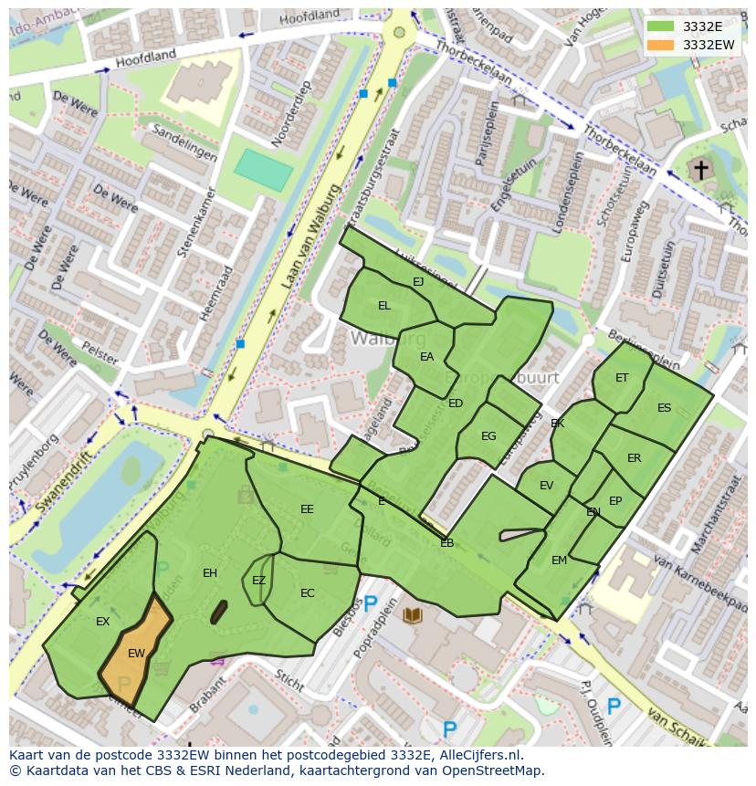 Afbeelding van het postcodegebied 3332 EW op de kaart.