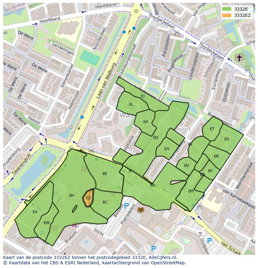 Afbeelding van het postcodegebied 3332 EZ op de kaart.