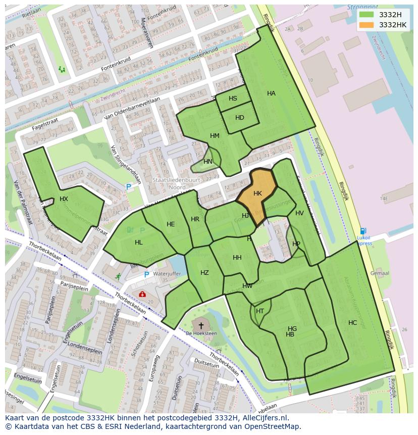 Afbeelding van het postcodegebied 3332 HK op de kaart.