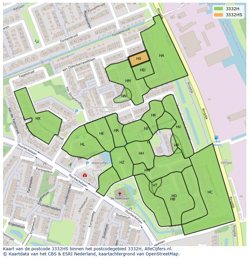 Afbeelding van het postcodegebied 3332 HS op de kaart.