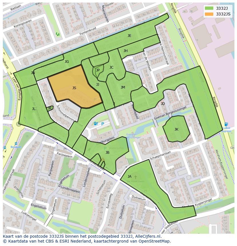 Afbeelding van het postcodegebied 3332 JS op de kaart.