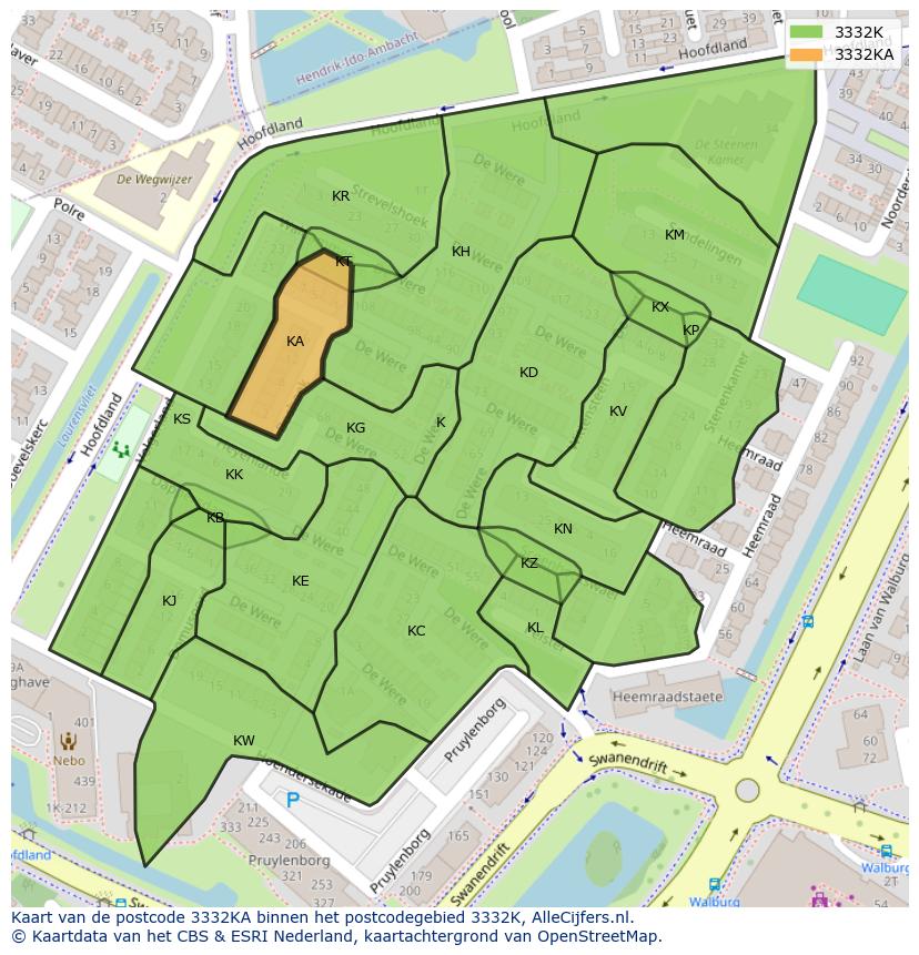 Afbeelding van het postcodegebied 3332 KA op de kaart.
