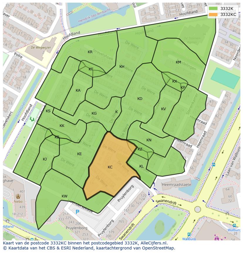 Afbeelding van het postcodegebied 3332 KC op de kaart.