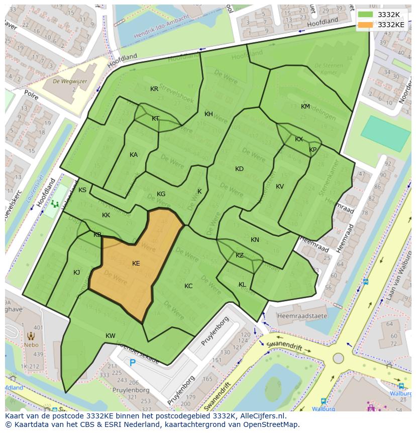 Afbeelding van het postcodegebied 3332 KE op de kaart.