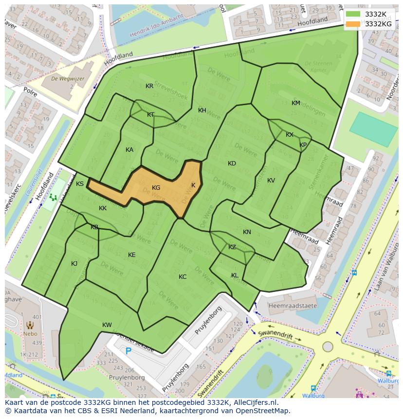 Afbeelding van het postcodegebied 3332 KG op de kaart.