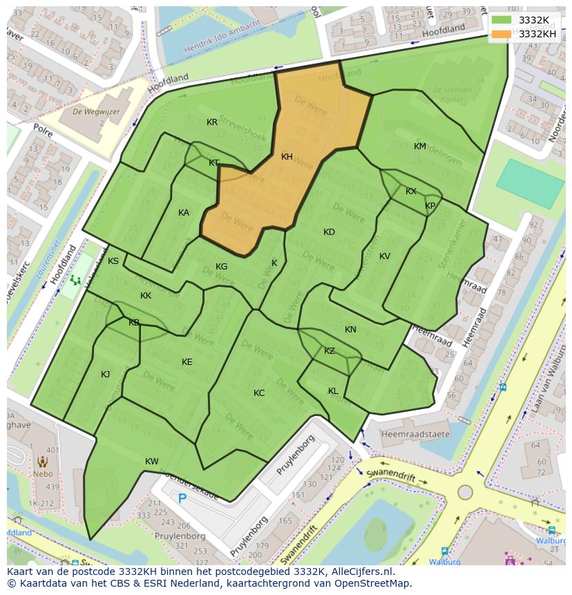 Afbeelding van het postcodegebied 3332 KH op de kaart.