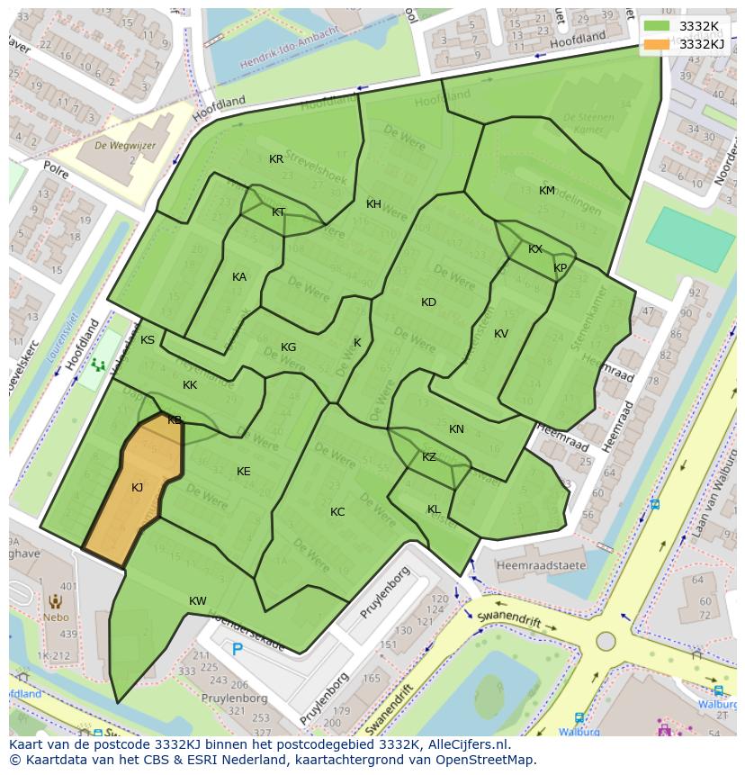 Afbeelding van het postcodegebied 3332 KJ op de kaart.