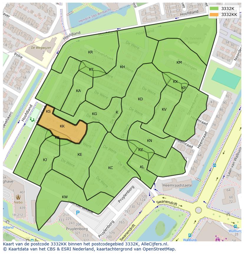 Afbeelding van het postcodegebied 3332 KK op de kaart.
