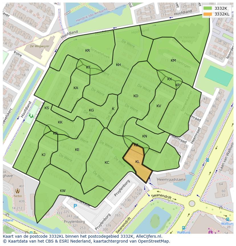 Afbeelding van het postcodegebied 3332 KL op de kaart.