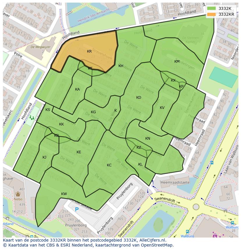 Afbeelding van het postcodegebied 3332 KR op de kaart.