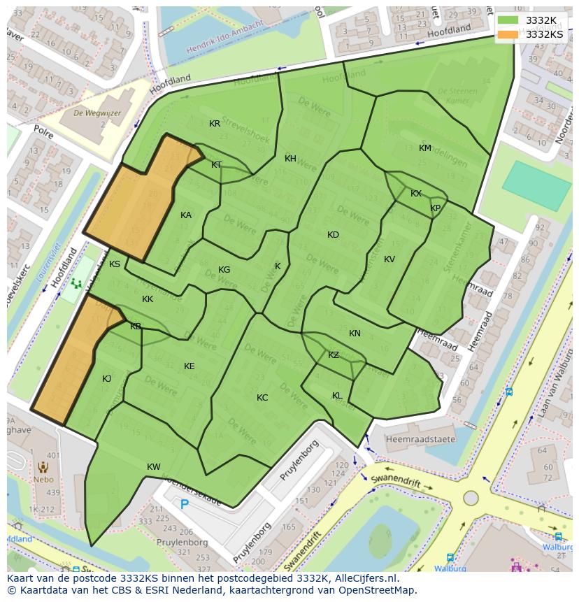 Afbeelding van het postcodegebied 3332 KS op de kaart.
