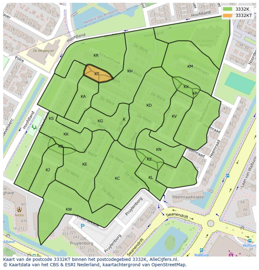 Afbeelding van het postcodegebied 3332 KT op de kaart.