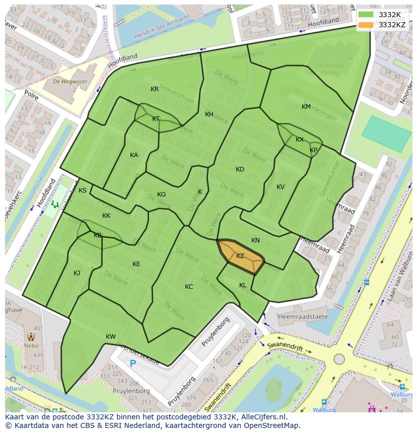 Afbeelding van het postcodegebied 3332 KZ op de kaart.
