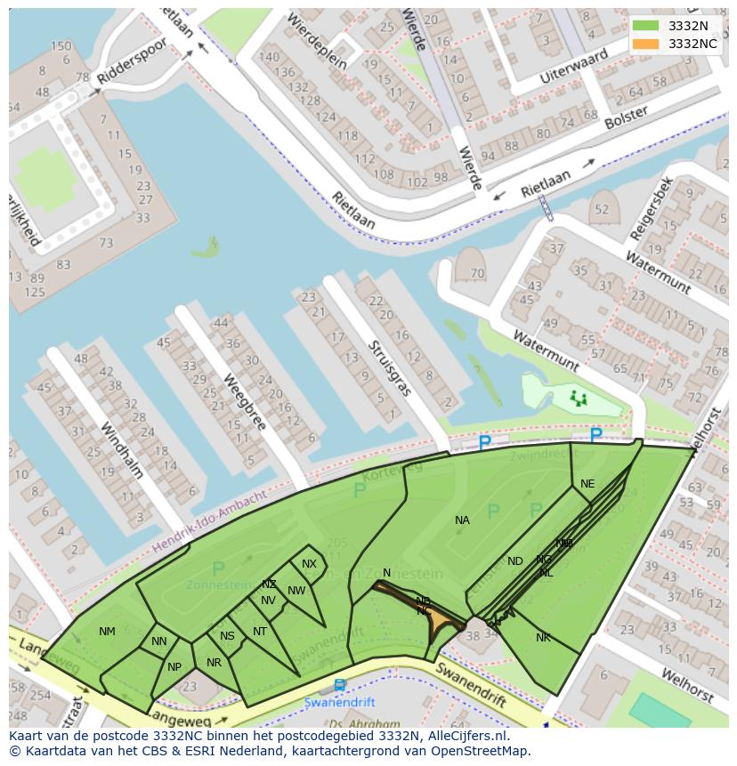 Afbeelding van het postcodegebied 3332 NC op de kaart.