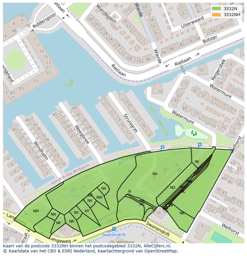 Afbeelding van het postcodegebied 3332 NH op de kaart.