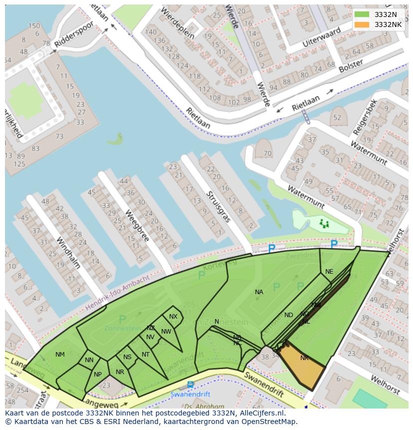 Afbeelding van het postcodegebied 3332 NK op de kaart.