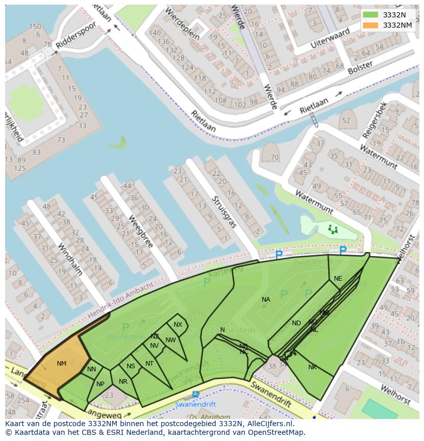 Afbeelding van het postcodegebied 3332 NM op de kaart.