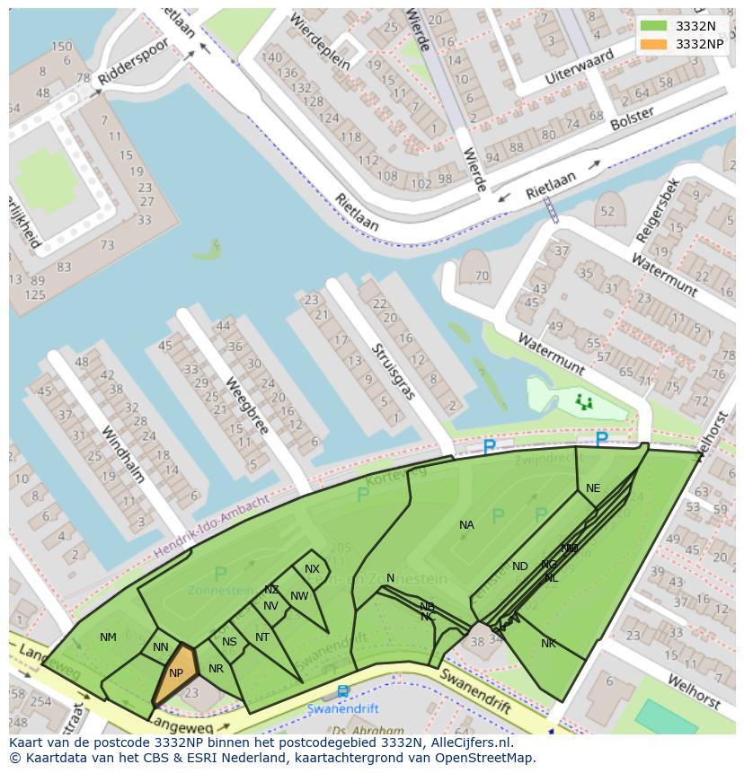 Afbeelding van het postcodegebied 3332 NP op de kaart.