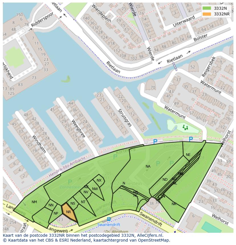 Afbeelding van het postcodegebied 3332 NR op de kaart.