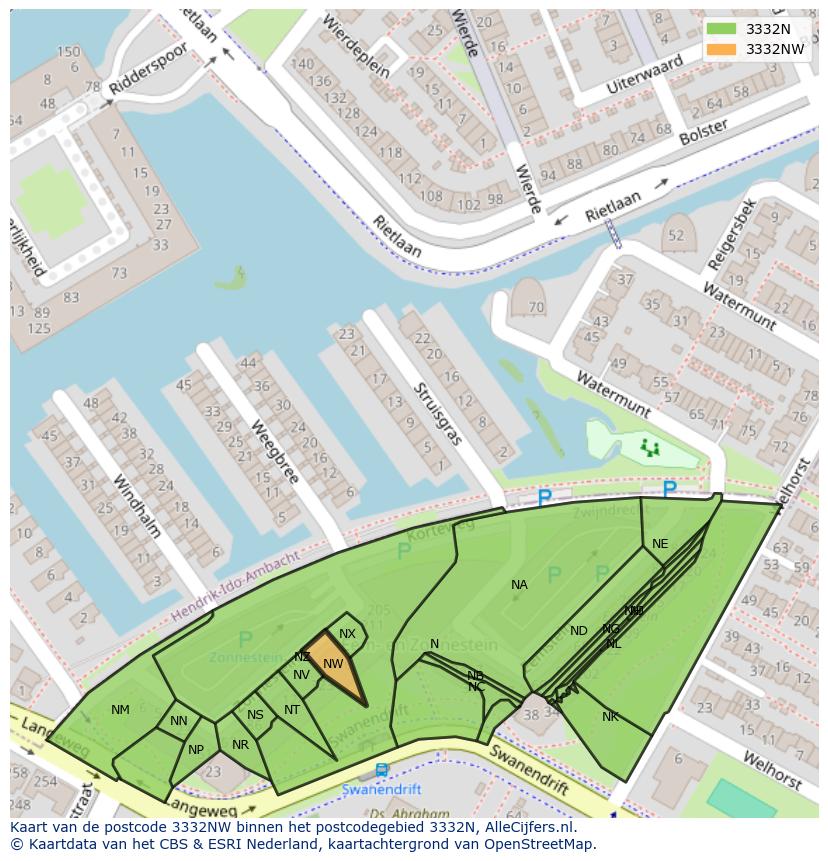 Afbeelding van het postcodegebied 3332 NW op de kaart.