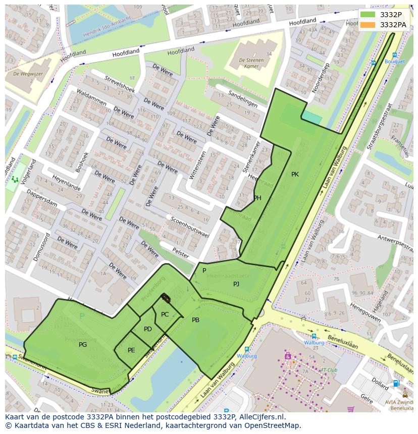 Afbeelding van het postcodegebied 3332 PA op de kaart.