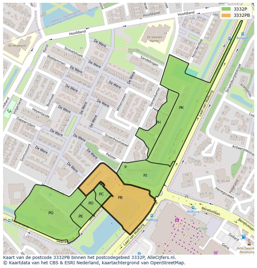 Afbeelding van het postcodegebied 3332 PB op de kaart.