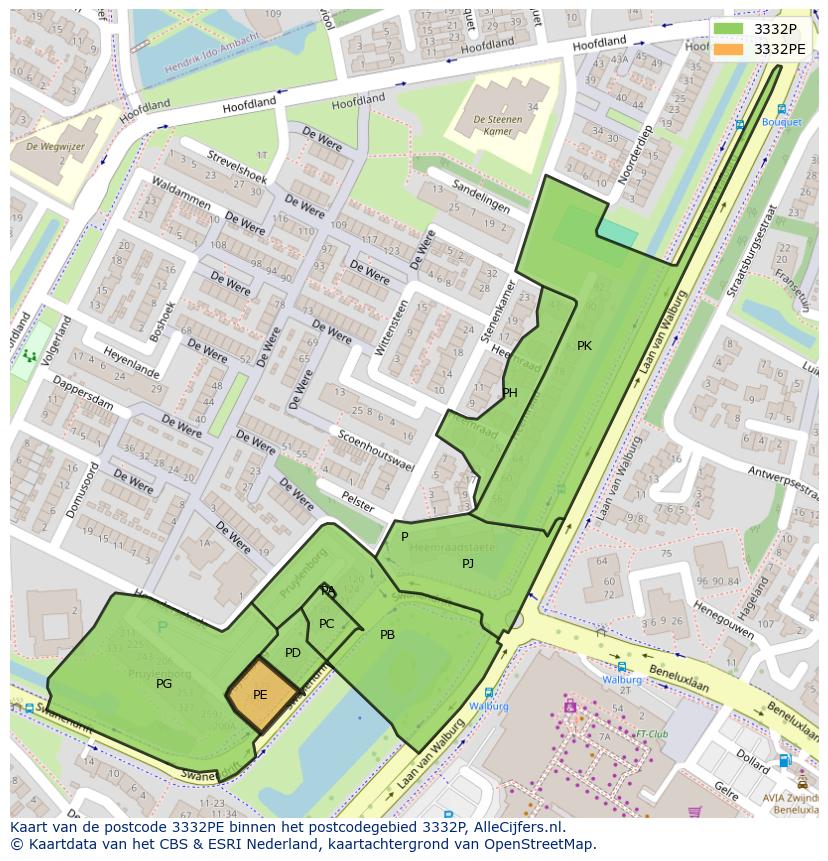 Afbeelding van het postcodegebied 3332 PE op de kaart.
