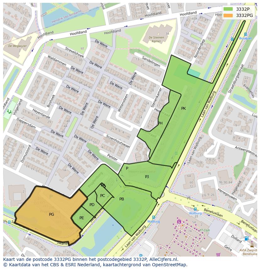 Afbeelding van het postcodegebied 3332 PG op de kaart.