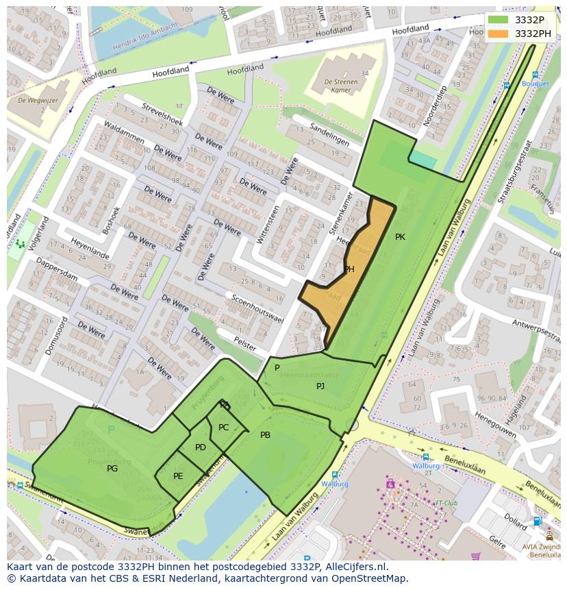Afbeelding van het postcodegebied 3332 PH op de kaart.