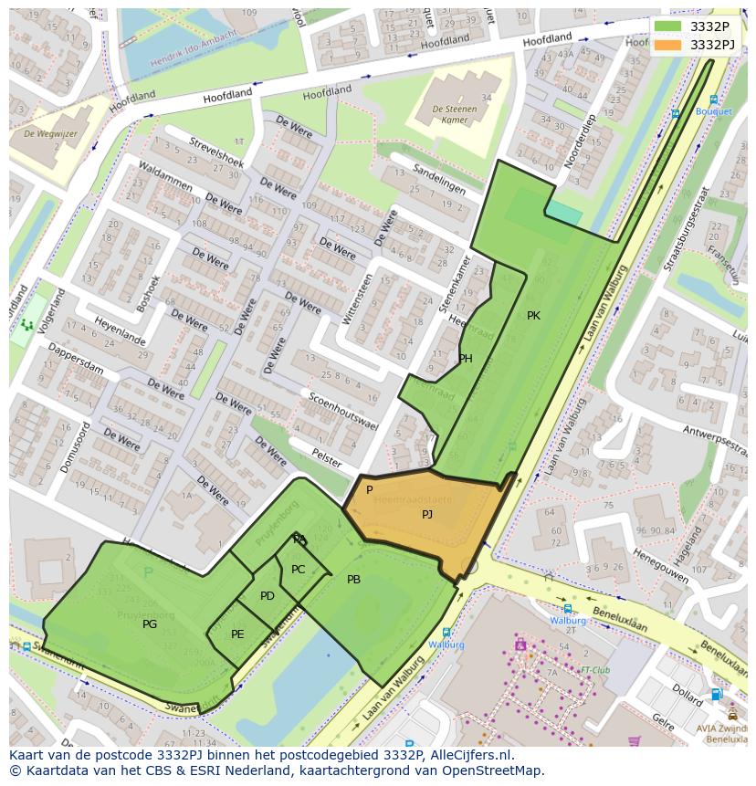 Afbeelding van het postcodegebied 3332 PJ op de kaart.