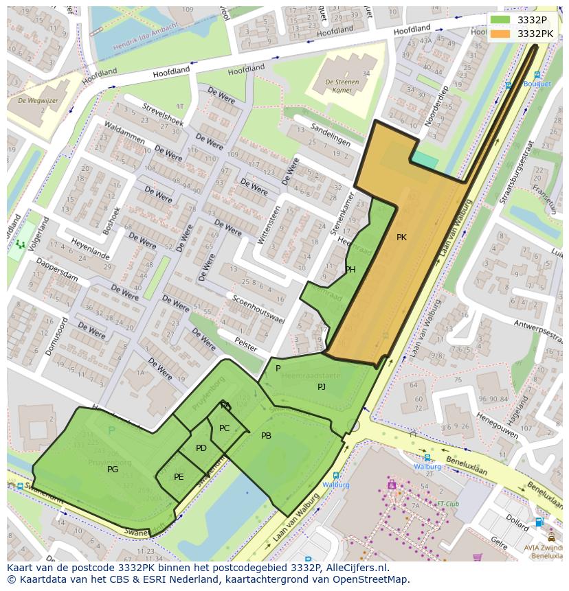 Afbeelding van het postcodegebied 3332 PK op de kaart.