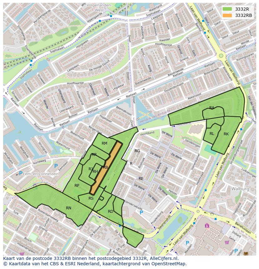 Afbeelding van het postcodegebied 3332 RB op de kaart.