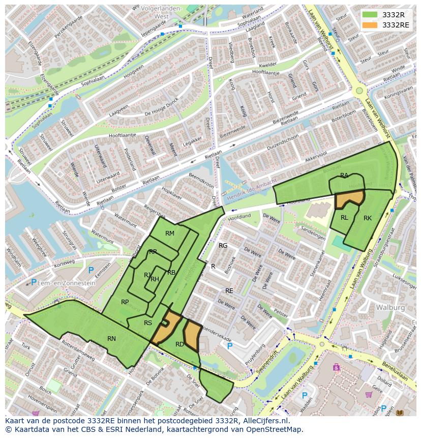 Afbeelding van het postcodegebied 3332 RE op de kaart.