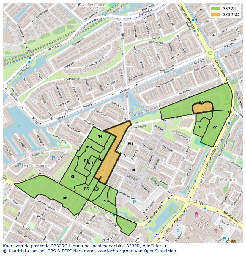 Afbeelding van het postcodegebied 3332 RG op de kaart.