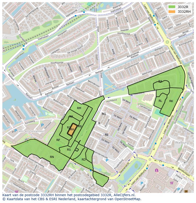 Afbeelding van het postcodegebied 3332 RH op de kaart.