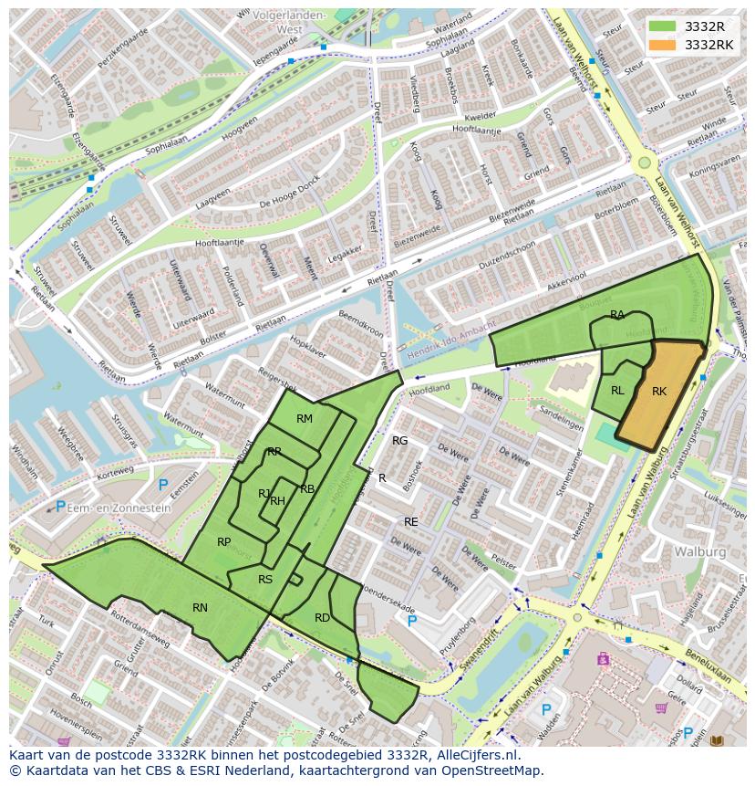 Afbeelding van het postcodegebied 3332 RK op de kaart.