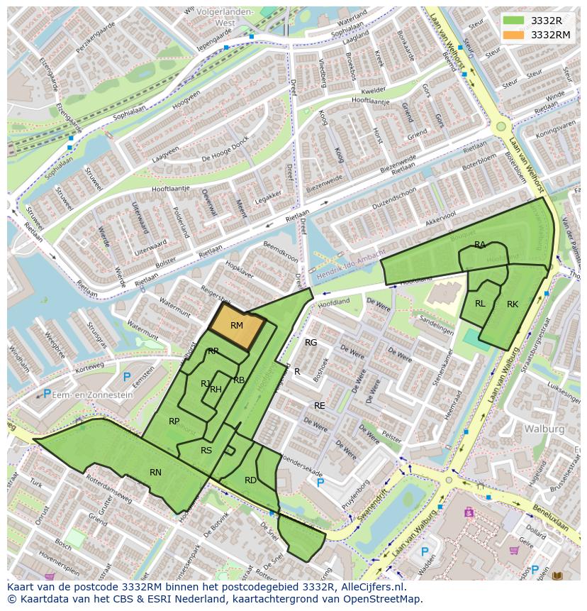 Afbeelding van het postcodegebied 3332 RM op de kaart.