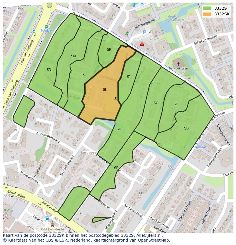 Afbeelding van het postcodegebied 3332 SK op de kaart.