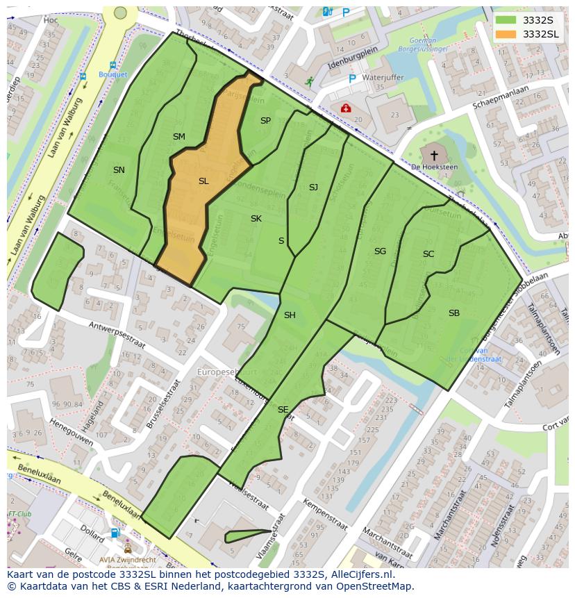 Afbeelding van het postcodegebied 3332 SL op de kaart.