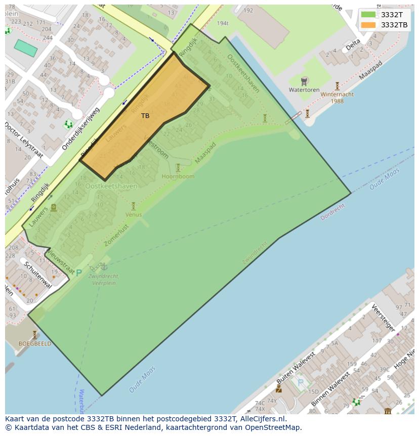 Afbeelding van het postcodegebied 3332 TB op de kaart.