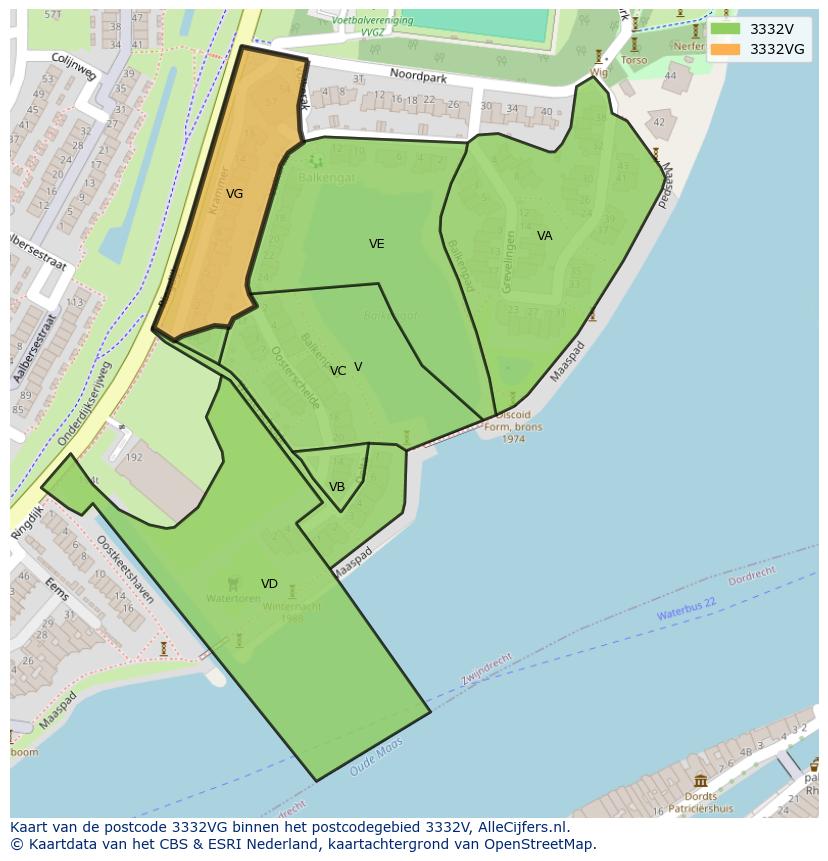 Afbeelding van het postcodegebied 3332 VG op de kaart.