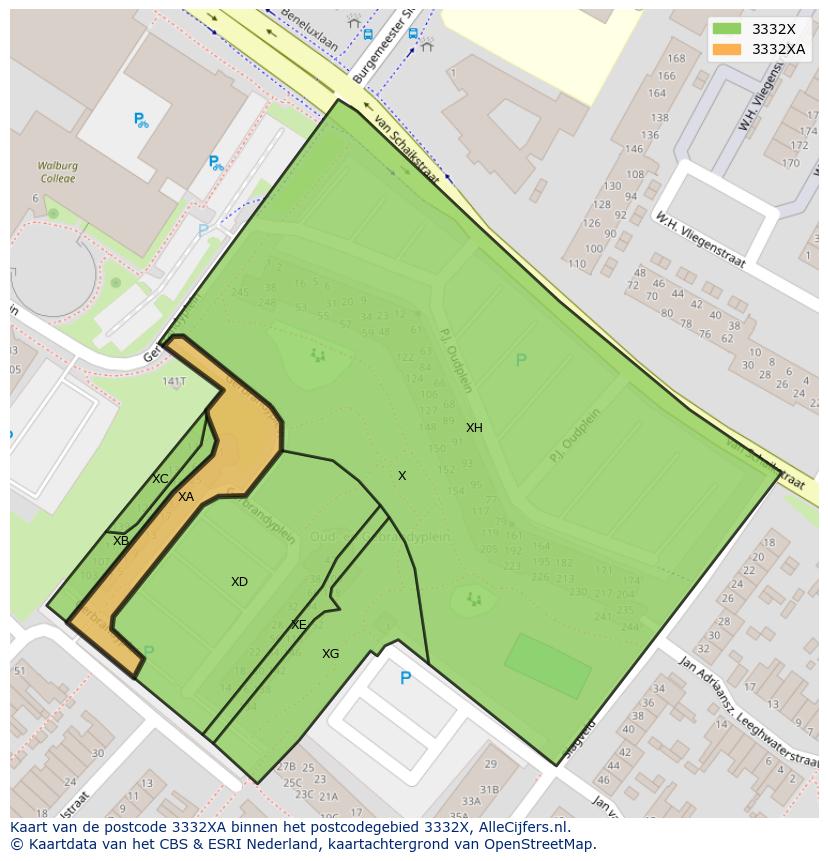 Afbeelding van het postcodegebied 3332 XA op de kaart.