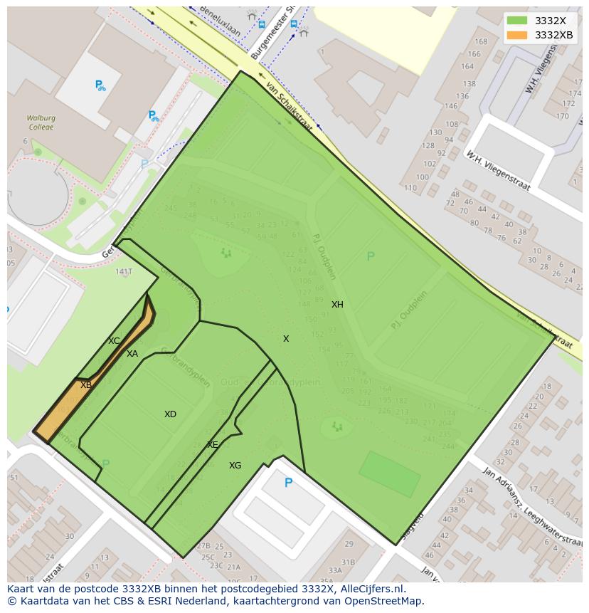 Afbeelding van het postcodegebied 3332 XB op de kaart.