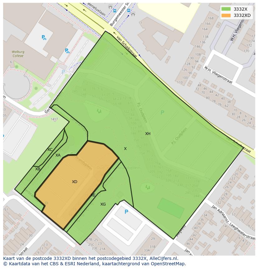 Afbeelding van het postcodegebied 3332 XD op de kaart.