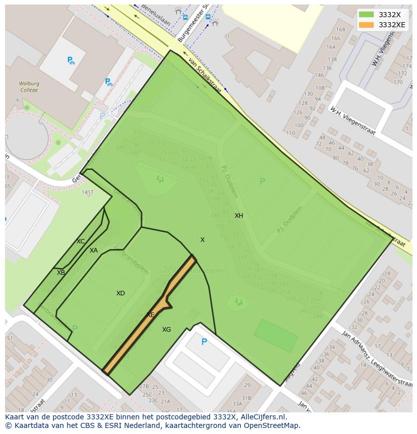 Afbeelding van het postcodegebied 3332 XE op de kaart.